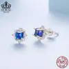 Aifule S925 Prata Esterlina Elegante Espinélio Azul Brilhante Brincos de Tarraxa e Conjunto de Anel Versátil Temperamento Joias de Mão Brincos para Mulheres