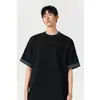 Camiseta de Manga Corta con Diseño de Cuadros Estilo Americano, Cuello Reversible, Doble Capa de Bloqueo de Color, Cuello Redondo para Hombre, Top de Diseñador de Moda 2026