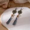 Pendientes Largos con Borlas Tejidas de Plumas Estilo Étnico Retro para Mujer, Pendientes Bohemios de Cuentas de Semillas Huecas de Gama Alta