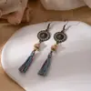 [Selección Premium] Pendientes Largos con Borlas Tejidas de Plumas Estilo Étnico Vintage para Mujer Pendientes Huecos de Gama Alta Bohemios