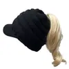 Chapéu de inverno e outono feminino com proteção para as orelhas, quente, com aba, topo oco, para rabo de cavalo, chapéu de lã cacheado, para ciclismo, à prova de frio, de tricô
