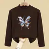 Camada de base estilosa com forro de fleece para meninas, coleção outono/inverno 2026, nova blusa infantil de manga longa, camiseta de bebê