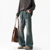 Jeans Masculino Feminino Wide Leg Lavado Preto Retro Americano Cleanfit Desgastado Bigodes Versátil Outono Inverno Preguiçoso
