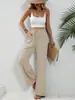 Moda Europeia e Americana Feminina Amazon Tiktoktemu Primavera e Verão 2026 Novas Calças Versáteis de Cor Sólida de Comprimento Total Wide-Leg Calças Casuais