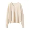 Suéter de Punto Cepillado Suave Cachemir Sensación Nebulosa para Mujer, Capa Base Cuello en V Otoño e Invierno, Nuevo Punto Cepillado de Pelo Largo
