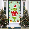 Bestseller da Amazon Tema Grinch Tecido de Fundo de Natal Cortina de Porta Banner Vertical Adereços de Decoração para Local de Fotografia