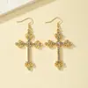Brincos de argola em forma de cruz da moda personalizados para mulheres, estilo europeu e americano, estilo frio do Instagram, brincos de diamante com temperamento, joia de orelha