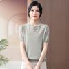 Camiseta de seda helada de manga corta de verano para madres. Camiseta de punto con barriga cubierta para mujeres de mediana edad y mayores. Camisa pequeña de estilo occidental y nacional.