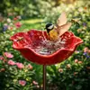 Bebedero para pájaros con forma de pétalo rojo, cuenco para baño de pájaros en el paisaje del jardín, comedero para pájaros para exteriores de la fábrica de origen