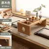 Mesa pequena de janela, mesa kang de madeira maciça, mesa de chá tatami, conjunto de três peças de mesa de centro, escrivaninha baixa para peitoril de janela, mesa kang de chão para quarto