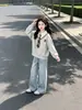 Conjunto de Sudadera Falsa de Dos Piezas Estilo Coreano Estilo Academia para Niñas Primavera y Otoño Jeans de Pierna Ancha Dos Piezas para Niños Medianos y Grandes
