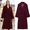 Comercio Exterior Transfronterizo En Stock Estilo Europeo y Americano Abrigo Largo de Lana Doble Botonadura Clásico de Invierno para Mujer Estilo Británico