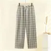 Pantalones de pijama de algodón puro para mujer, finos y holgados, adecuados para usar fuera, para madres de mediana edad, pantalones caseros de cuadros 100% algodón, estilo fino de verano