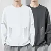 Camiseta masculina de manga comprida, oversized e de corte solto, perfeita como camada base para o outono, com estampas da moda e cores lisas, versátil e estilosa