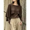 Estilo elegante y suave, diseño asimétrico, efecto adelgazante, cárdigan de punto de otoño para mujer, chal tipo capa, diseño de dos piezas simulado, top de manga larga
