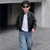 Chaqueta de Moto para Niños Primavera y Otoño Cuello Alto Chaqueta de Cuero Estilo Coreano Infantil Genial Elegante Moderna Chaqueta para Niños Pequeños y Niños Pequeños