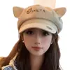 Chapéu Oitavado com Orelhas de Gato de Desenho Animado Japonês Fofo para Mulheres Primavera Outono Doce Versátil Grande Circunferência da Cabeça Mostra Rosto Pequeno Boina