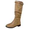 Botas Retrô de Camurça para Mulheres 2025 Outono e Inverno Novas Francesas Plissadas Look Emagrecedor Versátil Diário Botas de Cano Alto Botas da Moda