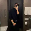 Camiseta Base de Punto de Color Sólido con Cuello Medio para Otoño e Invierno, Estilo Coreano Holgado Casual de Manga Larga, Interior, Suéter de Cuello Semi-alto de Alta Gama