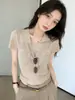Gang Mi Apparel / Camiseta de Punto Manga Corta Cuello Polo Estilo Old Money para Mujer Verano 2026 Nueva Ajuste Holgado Adelgazante
