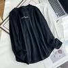 Primavera e Outono 110kg Moda para Gordinhas Mais Fácil de Combinar Estampa Slim Letras Pequenas Camiseta Manga Longa Plus Size Feminina 2241