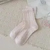 Calcetines rosas con estampado floral para mujer, calcetines finos de algodón de verano, calcetines apilables sin costuras, estilo coreano, adecuados para combinar con zapatos pequeños de cuero, calcetines de media pantorrilla, estilo de principios de otoño