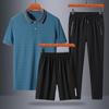 Camisa polo con solapa de seda helada de manga corta, conjunto de camiseta, traje deportivo, nuevo traje de negocios de manga corta para hombres de mediana edad 2024