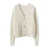 Cárdigan de cachemira para mujer, 100% cachemira pura, otoño e invierno, nuevo suéter de punto grueso con cuello en V y hebilla con bolsillo.