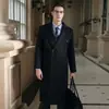 Casaco de lã de comprimento médio 100% lã para outono e inverno para homens, sobretudo, casaco de lã estilo coreano acima do joelho, caxemira não dupla face