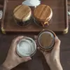 Frasco Transparente Estilo Japonés para Almacenamiento Madera de Acacia Redondo Nido de Pájaro Pequeño Frasco Redondo para Té Estilo Japonés Frutas Secas Snacks Granos Múltiples Vidrio
