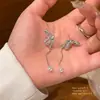Pendientes Largos de Borla Florales Estilo Bosque de Plata S925 para Mujer, Pendientes de Botón Exquisitos de Circonita con Lazo de Lujo Ligero de Nicho