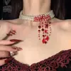 Collar Gargantilla Oscuro Gótico Estilo Gota de Sangre con Borla Collar Novia Fantasma Accesorio para Sesión de Fotos de Disfraz