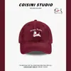 Boné de Baseball Bege com Bordado de Filhote Fofo para Mulheres, Aba Larga, Toque de Luxo, Circunferência da Cabeça Grande, Top Macio, Chapéu para o Dia a Dia