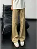 Jeans de mezclilla de algodón lavado color caqui para hombre estilo American high street pantalones de pierna ancha pierna recta cleanfit pantalones con ligero bootcut modernos