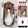 Peruca Girlish SentimentZe Lan com Rabos de Cavalo Duplos Pré-amarrados, Cabelo Longo Reto Preto Lolita, Patilhas Naturais Delicadamente Aparadas, Touca Completa