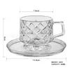 Juego de Taza de Café con Platillo Estilo Americano Cuadros Vintage para Cafeterías Caseras, Té de la Tarde, Té de Flores, Juego de Tazas con Asa de Vidrio con Platillos