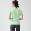Top de yoga para mujer con cuello redondo y sensación de segunda piel, manga corta, elástico, camiseta de running ajustada para Pilates, transpirable, prenda de fitness sin costuras