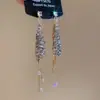 Pendientes de Colgante con Borla de Cadena de Cristal Cuadrado de Zircón Aguja de Plata Elegantes Pendientes Elegantes Lujo Accesible Pendientes de Gama Alta para Mujeres
