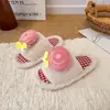 Pantuflas de Cuadros Peludas Lindas para Niños 2026 Otoño/Invierno Nuevas para Interior del Hogar Cálidas Antideslizantes de Una Tira Felpa Algodón
