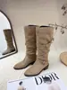 Botas Altas con Tira Cruzada Pierna Ancha Meillard Botas Largas de Tacón Apilado para Mujer 2026 Nuevas Botas de Moda con Tacón Grueso y Punta