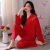 Pijama para Mujer Primavera y Otoño Algodón Puro 2025 Año Nuevo Zodiacal Cardigan Rojo Grande Ropa de Casa Traje Año de la Serpiente