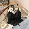 Cuerda de Corbata de Encaje Sexy Pura con Diseño de Lazo de Tirante de Cuerda Top Strapless Hermoso Espalda para Mujer