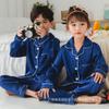 Comércio Exterior Pijama Infantil Imitação de Seda de Gelo para Meninos e Meninas Primavera e Outono Calça de Manga Curta Cardigã de Cor Sólida Gola Lapela Cetim Roupas de Casa
