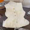 Novo Estilo Gola de Pétalas Costuradas Colete Curto de Botão Único Sem Mangas com Top Elegante e Versátil de Lantejoulas