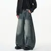 Jeans patchwork lavados estilo retro americano para hombre, pantalones rectos anchos holgados de otoño, pantalones casuales versátiles para adolescentes
