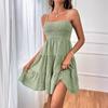 2026 Europeu e Americano Amazon Transfronteiriço Roupas Femininas Verão Novo Estilo Ombro a Ombro Alça Fina Cor Sólida Versátil Vestido Texturizado