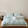 Algodón Puro de Clase A Hilo de Doble Capa Minimalista Color Sólido Suave Agradable a la Piel Funda Nórdica Funda de Almohada Producto Individual Engrosado Juego de Cama de Cuatro Piezas