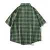 Camisa de cuadros de manga corta para hombre, nueva tendencia verano 2024, holgada, talla grande, manga de tres cuartos, camisa casual 69