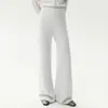 Calça Casual de Tricô em Cashmere de Bebê, Fluida e Firme, para Mulheres, Cintura Alta, Perna Larga, Costura Central, Solta, Outono e Inverno, Calça Reta