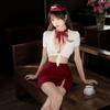 Lingerie Noturna Puro Desejo Uniforme de Aeromoça Justa Sexy Decote Profundo Roupa para Não Tirar Role-Playing Tentação
